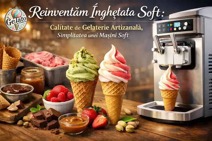 Aparat de înghețată soft cu conuri de înghețată soft de fistic și căpșuni