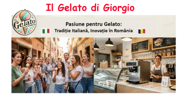 Il Gelato di Giorgio: gelaterie cu aparat de înghețată soft și clienți cu conuri de înghețată